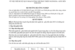 Quyết định 36/2007/QĐ-BCN phê duyệt Quy hoạch tổng thể phát triển ngành da giầy đến năm 2010