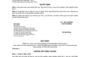 Quyết định 71/2007/QĐ-BNN quy định trình tự thủ tục thử nghiệm khảo nghiệm thuốc thú y