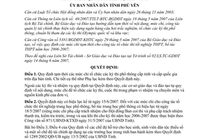 Quyết định 1400/2007/QĐ-UBND mức chi tổ chức kỳ thi phổ thông Phú Yên