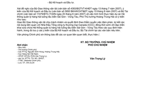 Công văn  4971/VPCP-CN  thực hiện dự án Hệ thống quản lý hàng hải luồng tầu biển Sài Gòn - Vũng Tàu