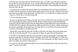 Công văn  1918/BXD-KTTC  Triển khai thực hiện NĐ 99/2007/NĐ-CP