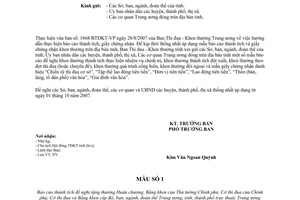 Công văn 217/BTĐKT-NV mẫu báo cáo thành tích, giấy chứng nhận