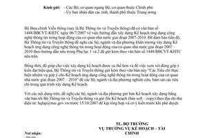 Công văn 332/BTTTT-KHTC xây dựng kế hoạch ứng dụng công nghệ thông tin trong hoạt động của cơ quan nhà nước giai đoạn 2007 - 2010