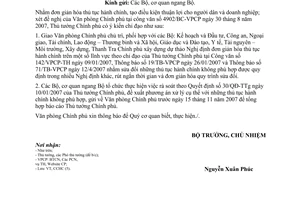 Công văn  5279/VPCP-CCHC  thông báo ý kiến của TTg  thực hiện nhiệm vụ cải cách hành chính