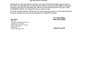 Công văn  1360/TTg-DK  Hợp nhất mỏ và thỏa thuận phát triển chung  Lô B&48/95 và 52/97