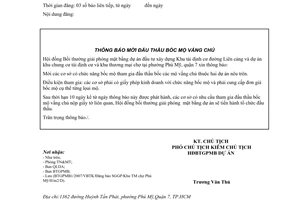 Công văn  2879/UBND-BTGPMB đăng báo mời đấu thầu bốc mộ vắng chủ và mả lạng dự án đầu tư xây dựng Khu tái định cư đường Liên cảng và TM chợ,quận 7