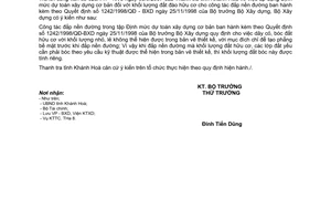 Công văn  2048/BXD-KTTC  áp dụng Định mức dự toán xây dựng cơ bản khối lượng đất đào hữu cơ cho công tác đắp nền đường