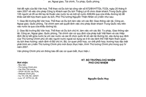 Công văn  5429/VPCP-KTTH  cho phép đoàn khách du lịch Trung Quốc sử dụng xe ôtô vào Việt Nam qua cửa khẩu đường bộ