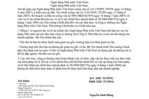 Công văn  1385/TTg-NN  xử lý tài chính khi bán nợ và xử lý tài chính theo QĐ 28/2004/QĐ-TTg