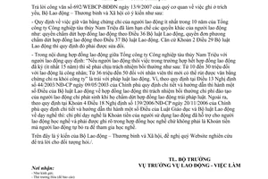 Công văn  3443/LĐTBXH-LĐVL  trả lời thư hỏi bạn đọc