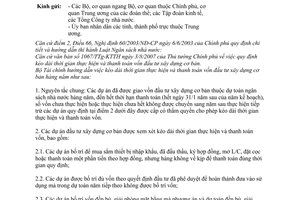 Công văn  13107/BTC-ĐT quy định việc kéo dài thời gian thực hiện và thanh toán vốn đầu tư xây dựng cơ bản