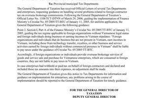 Official Dispatch No. 3859/TCT-CS on foreign contractor tax on overseas brokerag