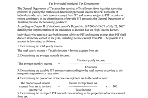 Official Dispatch No. 3913/TCT-TNCN, on the determination of exempted personal