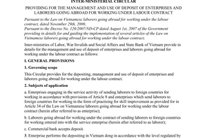 Joint circular No. 17/2007/TTLT-BLDTBXH-NHNNVN of September 4, 2007, providing for the management and use of deposit of enterprises and laborers going abroad for working under labour contract