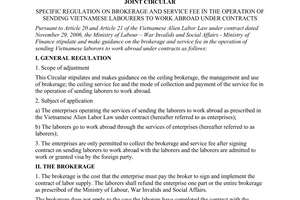 Joint circular No. 16/2007/TTLT-BLDTBXH-BTC specific regulation on brokerage