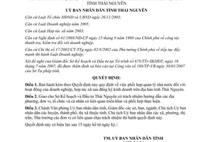 Quyết định 1762/2007/QĐ-UBND phối hợp quản lý nhà nước đối với hoạt động DN HTX