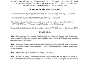 Quyết định 3152/QĐ-UBND năm 2007 định mức dự toán công tác sản xuất nước sạch Hải Dương