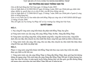 Quyết định 45/2007/QĐ-BGTVT Công bố vùng nước cảng biển tỉnh Đồng Tháp khu vực quản lý Cảng vụ hàng hải Đồng Tháp