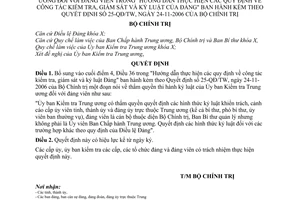 Quyết định 81-QĐ/TW bổ sung thẩm quyền thi hành kỷ luật Ủy ban kiểm tra trung ương đối với Đảng viên hướng dẫn 25-QĐ/TW