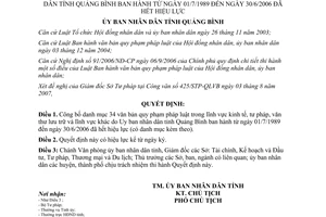 Quyết định 1982/QĐ-UBND năm 2007 danh mục văn bản pháp luật hết hiệu lực Quảng Bình