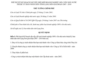 Quyết định 1162/QĐ-TTg năm 2007 Kế hoạch sắp xếp đổi mới DN 100% vốn nhà nước