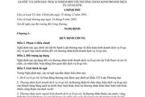 Nghị định 140/2007/NĐ-CP điều kiện kinh doanh dịch vụ Lo-gi-stíc giới hạn trách nhiệm đối với thương hướng dẫn Luật Thương mại