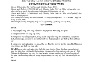Quyết định 47/2007/QĐ-BGTVT công bố vùng nước cảng biển tỉnh địa phận tỉnh An Giang khu vực quản lý Cảng vụ hàng hải An Giang