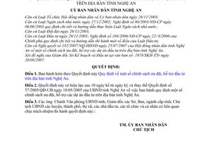 Quyết định 101/2007/QĐ-UBND Quy định chính sách ưu đãi, hỗ trợ đầu tư tỉnh Nghệ An