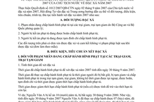 Hướng dẫn 08/HĐĐXTW đặc xá hướng dẫn Quyết định 1012/2007/QĐ-CTN năm 2007