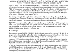 Thông báo 415/TB-BGTVT kết luận Thứ trưởng Nguyễn Hồng Trường báo cáo nghiên cứu khả thi dự án đường cao tốc Nội Bài Mai dịch