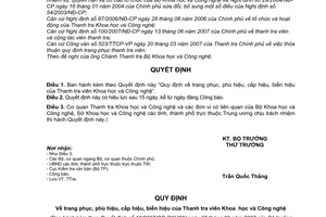 Quyết định 18/2007/QĐ-BKHCN quy định trang phục phù hiệu cấp hiệu biển hiệu thanh tra viên khoa học công nghệ