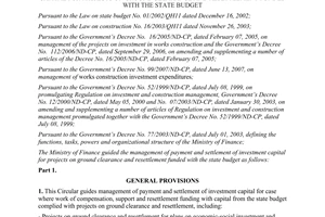 Circular No.107/2007/TT-BTC payment settlement of investment capital for projects on ground clearance