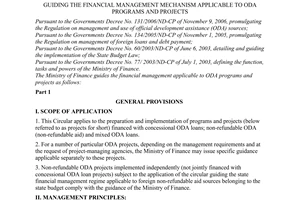 Circular No. 108/2007/TT-BTC of September 7, 2007, guiding the financial management mechanism applicable to ODA programs and projects