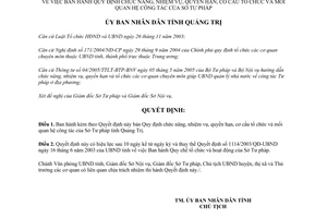 Quyết định 16/2007/QĐ-UBND nhiệm vụ quyền hạn cơ cấu tổ chức mối quan hệ công tác Sở Tư pháp Quảng Trị