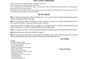 Quyết định 1168/QĐ-TTg thành lập Trường Đại học Phạm Văn Đồng