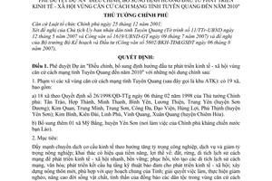 Quyết định 148/2007/QĐ-TTg phê duyệt dự án Điều chỉnh bổ sung định hướng đầu tư phát triển kinh tế xã hội căn cứ cách mạng tỉnh Tuyên Quang đến 2010