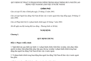 Nghị định 144/2007/NĐ-CP xử phạt vi phạm hành chính trong đưa người lao động Việt Nam đi làm việc ở nước ngoài