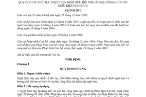 Nghị định 143/2007/NĐ-CP thủ tục thực hiện nghỉ hưu đối với cán bộ, công chức đủ điều kiện nghỉ hưu