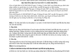 Quyết định 1345/QĐ-BTNMT tổ chức đợt kiểm tra thi hành Luật đất đai