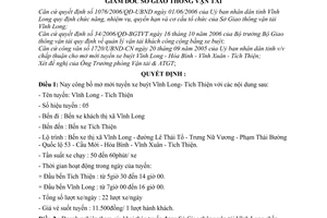 Quyết định 548/QĐ-SGTVT công bố tuyến xe buýt Vĩnh Long Tích Thiện