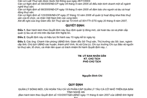 Quyết định 103/2007/QĐ-UBND  quản lý đóng mới, cải hoán tàu cá