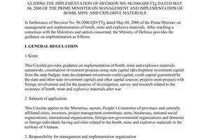 Circular No. 146/2007/TT-BQP guiding No. 96/2006/QD-TTg management implementation bomb mine