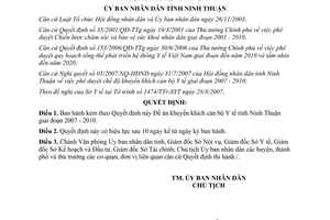 Quyết định 235/2007/QĐ-UBND chế độ khuyến khích cán bộ Y tế Ninh Thuận