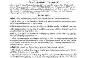Quyết định 47/2007/QĐ-UBND quy định định mức chi đề tài dự án khoa học công nghệ sử dụng ngân sách nhà nước tỉnh An Giang