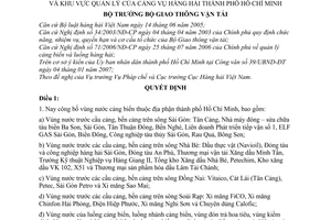 Quyết định 49/2007/QĐ-BGTVT công bố vùng nước cảng biển thành phố Hồ Chí Minh khu vực quản lý cảng vụ hàng hải thành phố Hồ Chí Minh