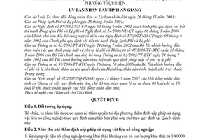 Quyết định 61/2007/QĐ-UBND mức thu, chế độ thu, nộp, quản lý sử dụng phí