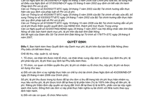 Quyết định 17/2007/QĐ-UBND danh mục phí, lệ phí