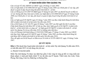 Quyết định 18/2007/QĐ-UBND phê duyệt Quy hoạch phát triển kinh tế xã hội miền Tây tỉnh Quảng Trị đến năm 2010 có tính 2015