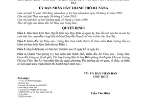 Quyết định 54/2007/QĐ-UBND quy định quản lý, bảo tồn rạn san hô hệ sinh thái liên quan vùng biển từ Hòn Chảo đến Nam Vân  bán đảo Sơn Trà