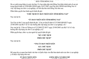 Quyết định 2924/QĐĐC-UBND đính chính 2298/QĐ-UBND xếp hạng đơn vị sự nghiệp y tế tỉnh Đồng Nai